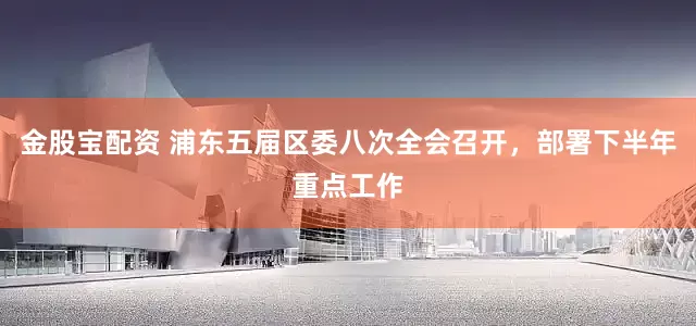 金股宝配资 浦东五届区委八次全会召开，部署下半年重点工作