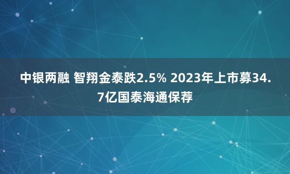 中银两融 智翔金泰跌2.5% 2023年上市募34.7亿国泰海通保荐