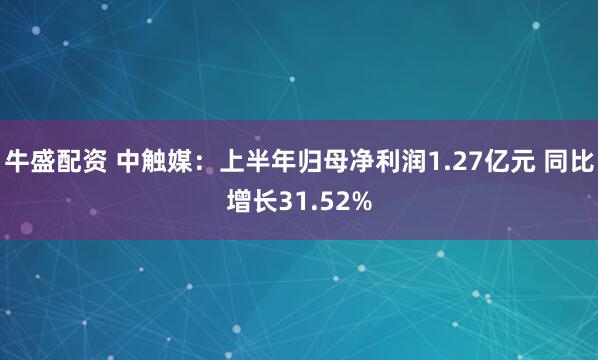 牛盛配资 中触媒：上半年归母净利润1.27亿元 同比增长31.52%
